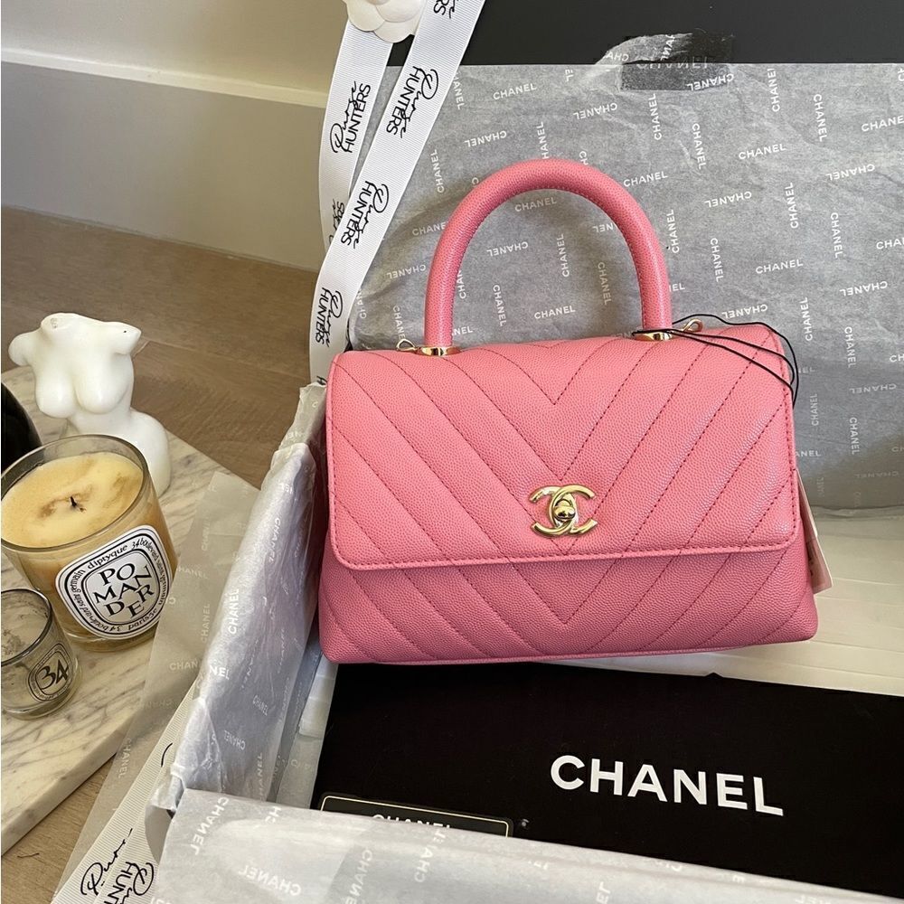 100% authentic 20P CHANEL coco small top handle caviar GHW Barbie pink